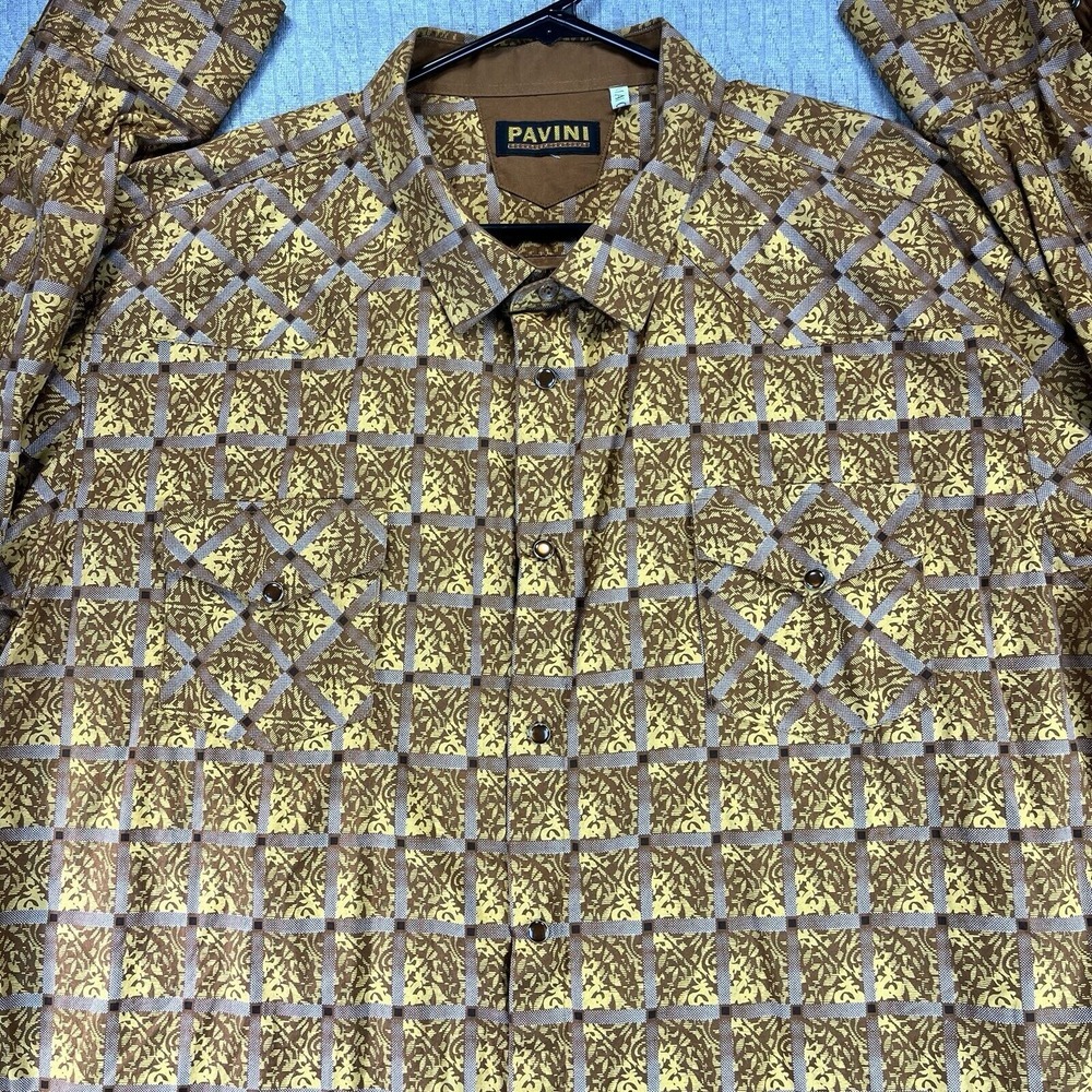 PAVINI Amber Pearl Snap Men's dress shirt (XL) geometric print long sleeve fit